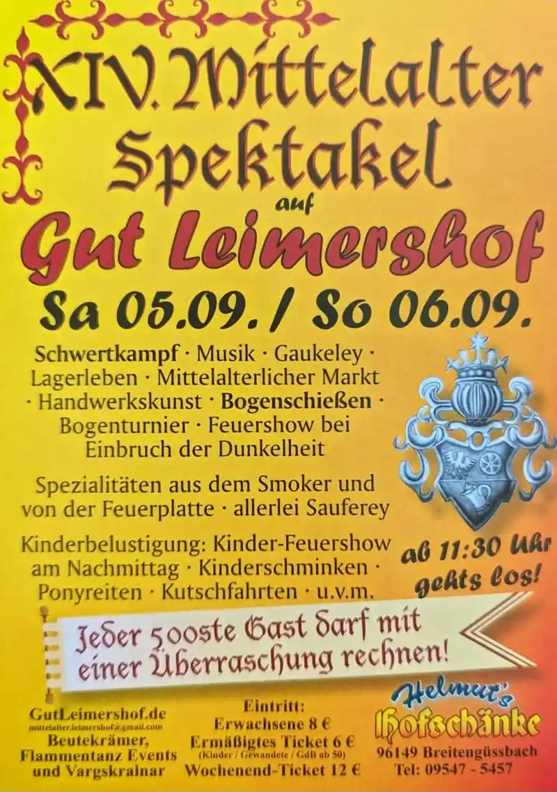XIV. Mittelalterspektakel auf Gut Leimershof 2026