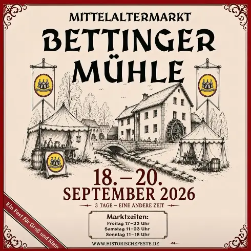 Mittelaltermarkt rund um die Bettinger Mühle in Schmelz 2026