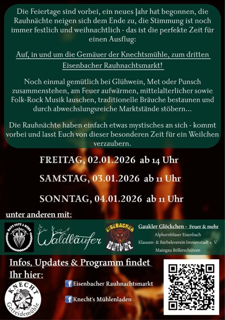 3. Eisenbacher Rauhnachtsmarkt in der Knechtsmühle (BY) 2026