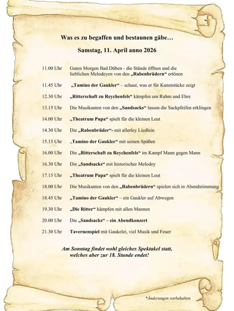 14. Mittelalterspektakel auf Burg Düben 2026