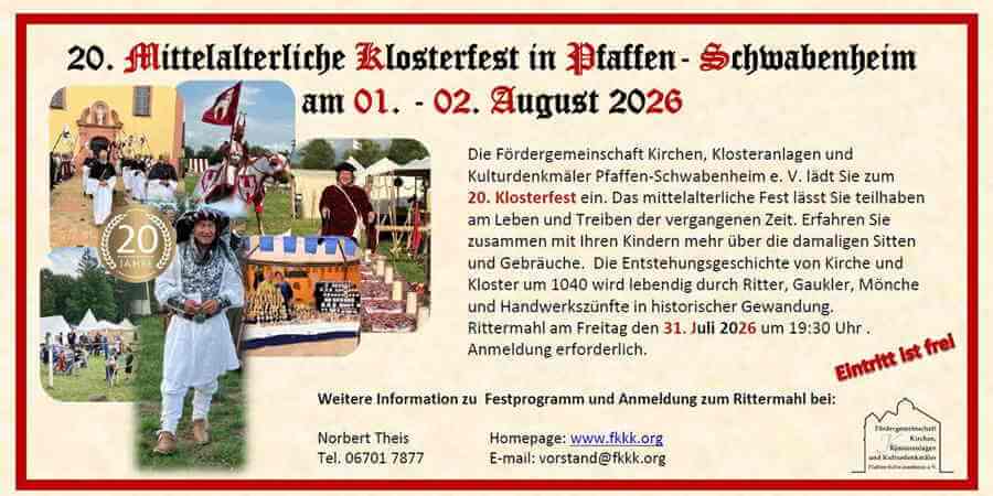20. Mittelalterliche Klosterfest in Paffen-Schwabenheim 2026