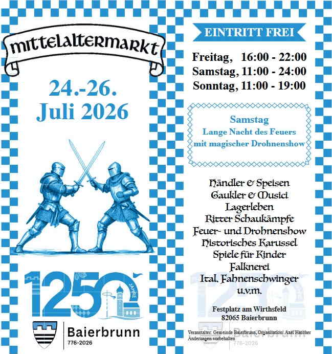 Mittelaltermarkt zum 1250-jährigen Jubiläum Baierbrunn (BY) 2026