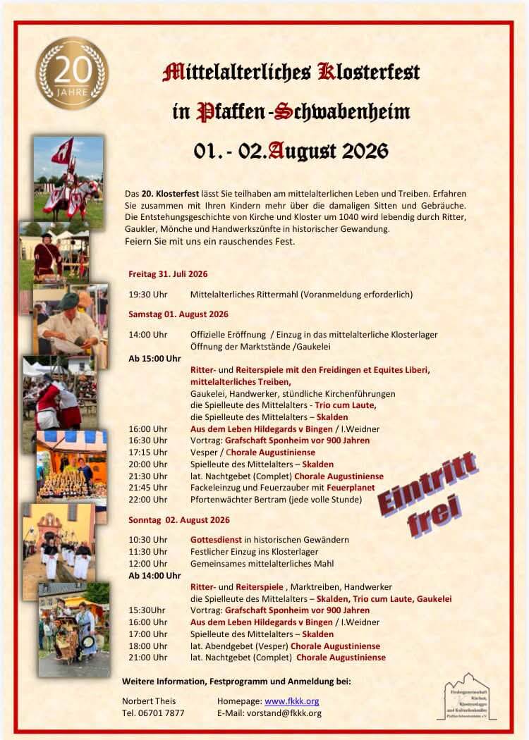 20. Mittelalterliche Klosterfest in Paffen-Schwabenheim 2026