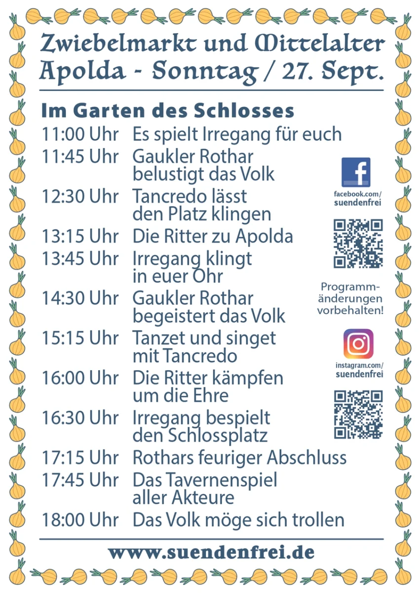 Programm Zwiebelmarkt und Mittelalter im Schloss Apolda (TH) 2026