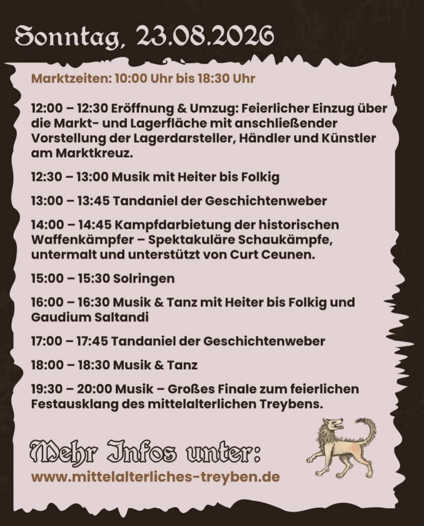 Programm am Sonntag, 23. August 2026