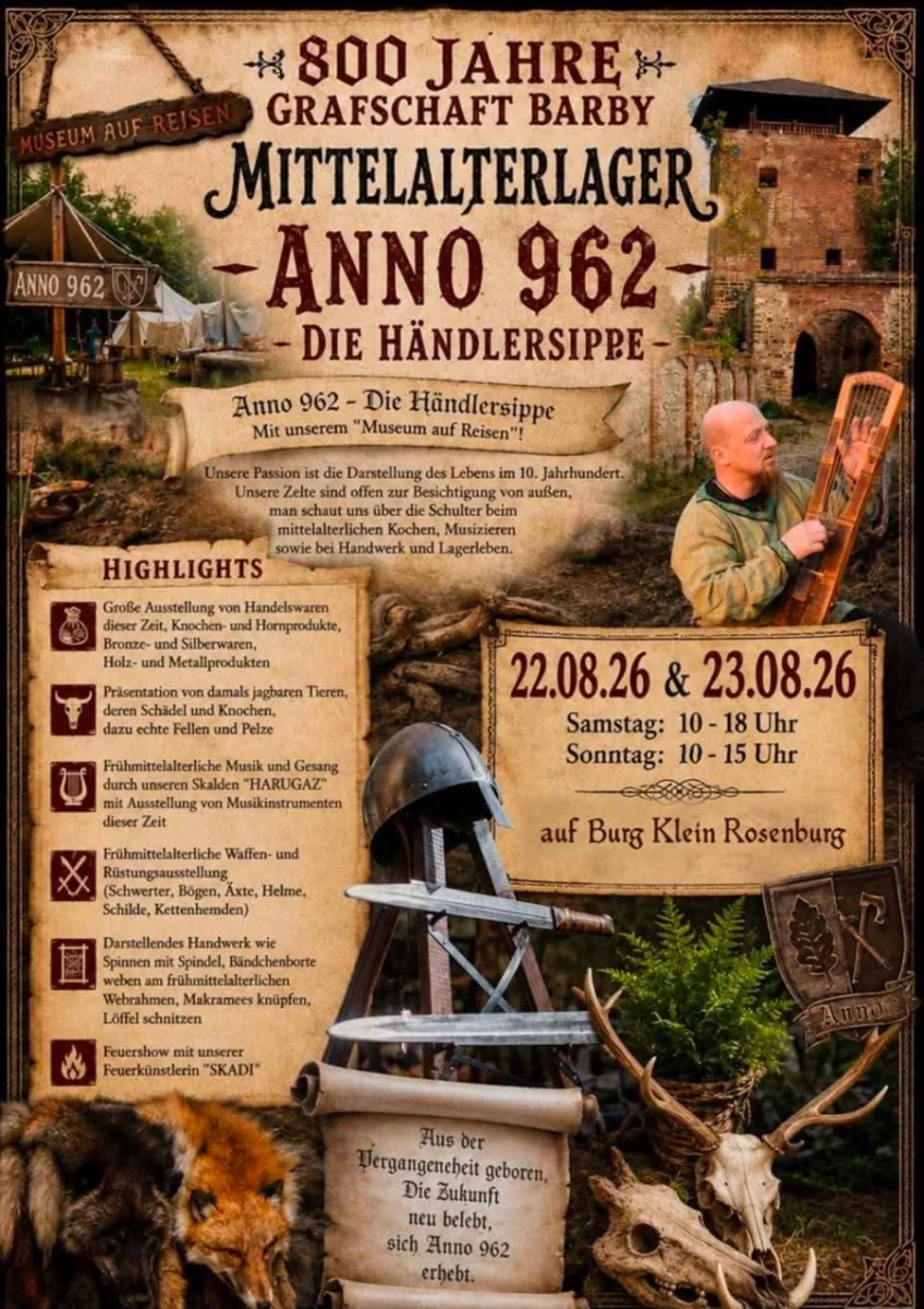 800 Jahre Grafschaft Barby – Mittelalterlager „Anno 962 – Die Händlersippe“ (ST) 2026