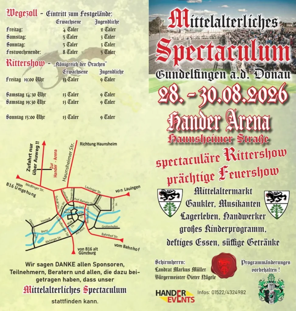 Programm Mittelalterliches Spectaculum Gundelfingen a. d. Donau (BY) 2026