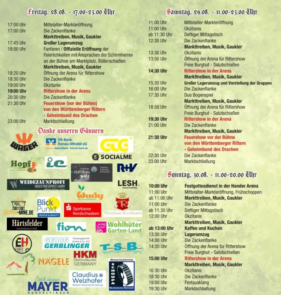 Programm Mittelalterliches Spectaculum Gundelfingen a. d. Donau (BY) 2026