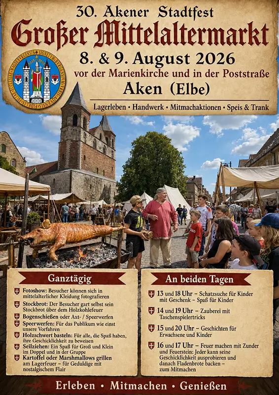 Großer Mittelaltermarkt zum 30. Akener Stadtfest (ST) 2026