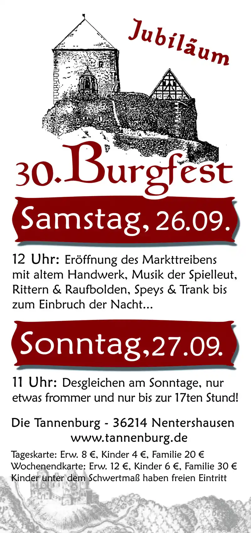 30. Burgfest & Mittelaltermarkt Tannenburg (HE) 2026