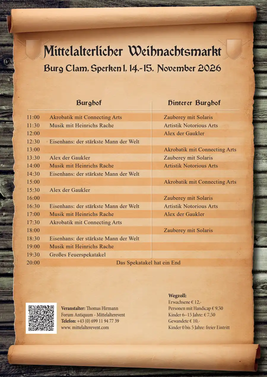 Mittelalterlicher Weihnachtsmarkt Burg Clam 2026